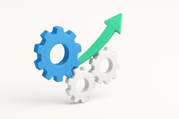 Colorful gears and green arrow representing growth, progress, and innovation in business