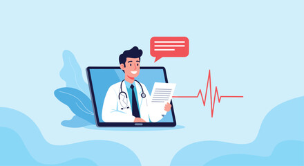 Doctor providing remote medical consultation and health advice through online platform.