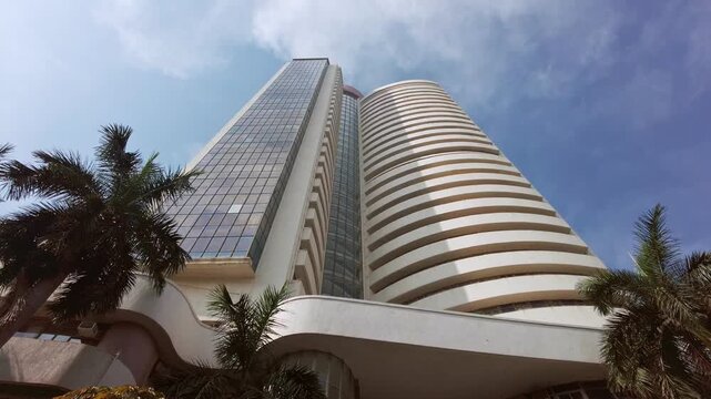 Beautiful view of Bombay Stock Exchange building in sunny day, Mumbai, Maharashtra, India.