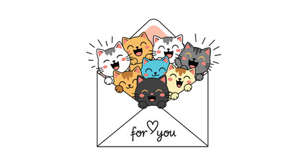 An adorable envelope overflowing with cheerful cartoon kittens ready to be sent to you.