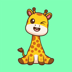 Cute Giraffe Sitting Cartoon