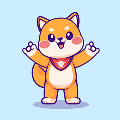 Cute Shiba Inu Dog With Metal Hand Cartoon 