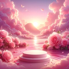 Pink floral dream landscape