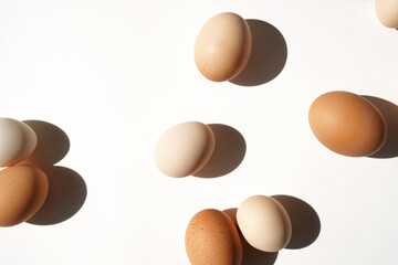 Farm Free Range Eggs on White Background.