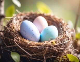 Fototapeta premium Easter eggs in bird nest