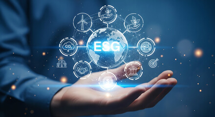ESG Global Environmental Social Governance Hand Digital Concept Copy Space