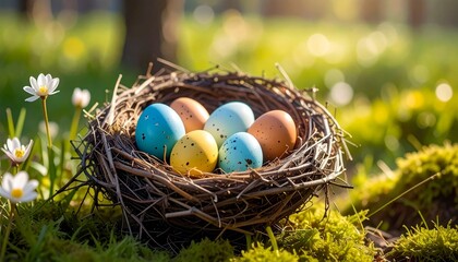 Obraz premium Easter eggs in bird nest