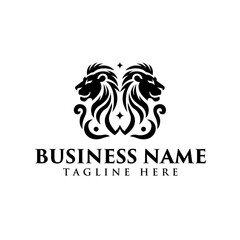 Luxury Lion Jewelry logo. Twin Lion Head Logo Design - Royal Strength & Luxury Emblem