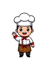 Cute Cartoon Chef Character Waving Hand png clear alpha channel cutout isolated on transparent background