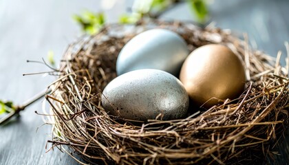 Easter eggs in bird nest