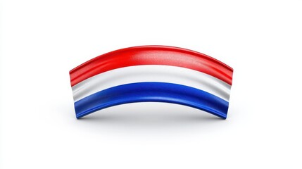 Curved Tricolor Ribbon Red White Blue on White Background