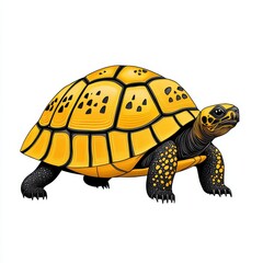 Obraz premium Detailed Yellow And Black Tortoise Illustration On White Background