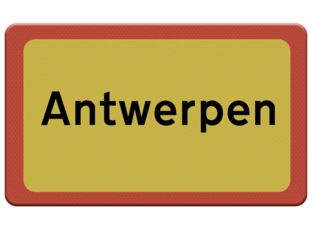 Digital composite..Road sign for the city of Antwerpen.naambord, name, place, antwerp.Png file.