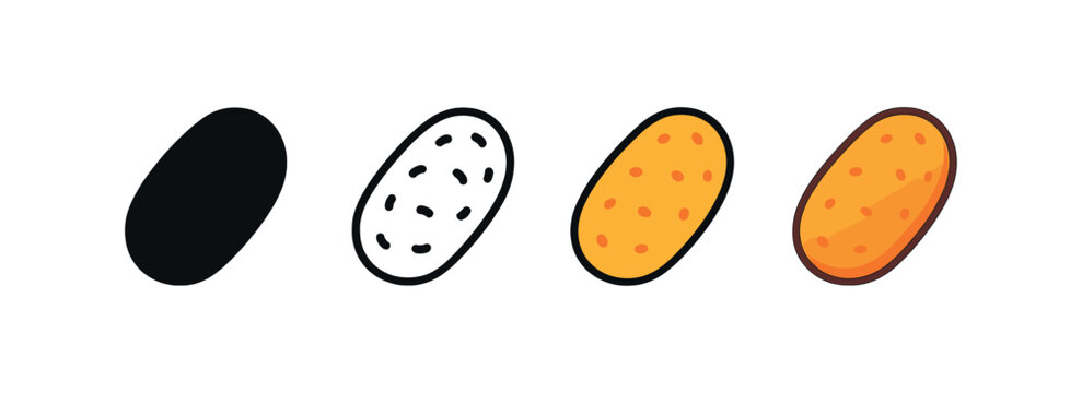 icon croquette four styles black solid glyph outline minimal flat multicolor filled cartoon flat shaded.
