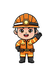 Cute Cartoon Construction Worker Waving png clear alpha channel cutout isolated on transparent background