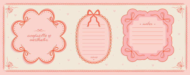 Coquette Vintage Girly Sticky Note Set. Retro Decorative Cards Collection