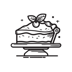  Slice of pie on a stand with cherry and leaves.