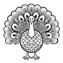 Front view sketch of a turkey with fanned tail feathers.