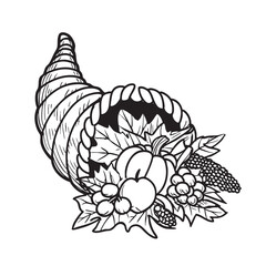 Horn of plenty sketch filled with fall harvest bounty.