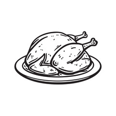 Sketch of a plump, roasted whole bird on a platter.
