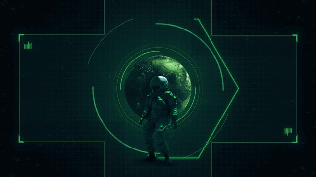 A HUD style data screen abstract VJ Loop featuring digital stylized space themed elements.