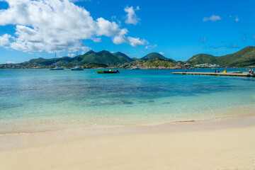 Beach of Pinel island, Caribbean island of Saint Martin (Sint Maarten), French West Indies