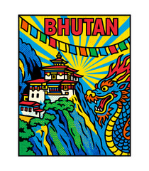 Obraz premium Pop Art Style Bhutan Travel Poster