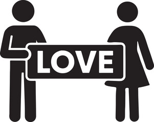   Couple holding “LOVE” banner together, perfect for Valentine’s, romance, and celebration moments.
