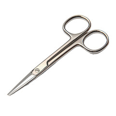 Obraz premium A pair of small, sharp stainless steel medical or craft scissors, an essential and precise tool for detailed cutting in first aid, surgery, or delicate hobbies. 