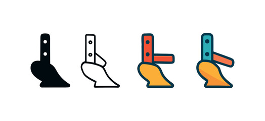 Vector icon plow attachment four styles black solid glyph outline minimal flat multicolor filled cartoon flat shaded.