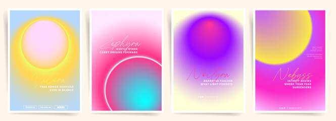 Pastel Aura Gradient Poster Template Set with Elegant Script Titles. Soft Blur Gradient Poster Templates for Events, Presentation and Decoration. 
