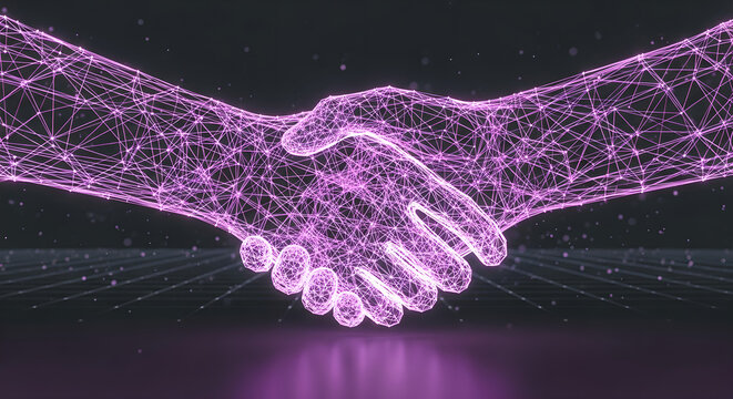 Digital Handshake Partnership Technology Network Purple Wireframe Copy Space