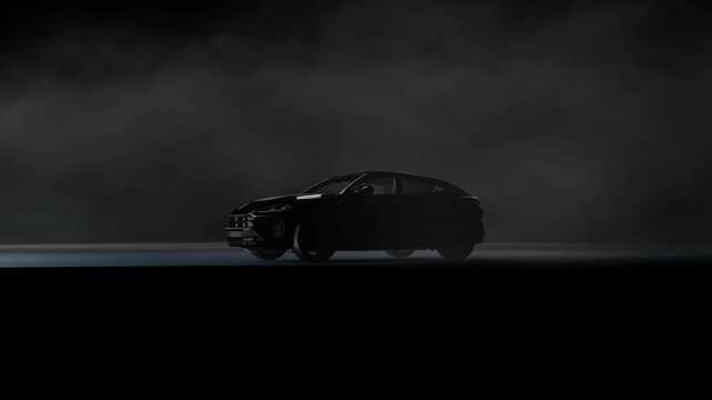 Modern Black Suv Revealed In A Dark Studio