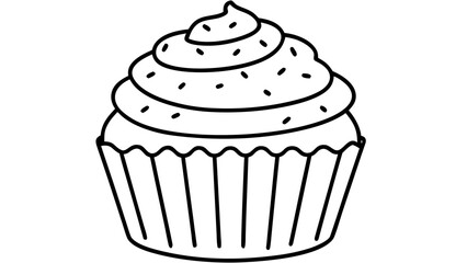 A simple line drawing of a cupcake with frosting and sprinkles on a white background image on transparent background silhouette