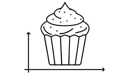A black and white line drawing of a cupcake with a coordinate system on the bottom left corner on transparent background silhouette