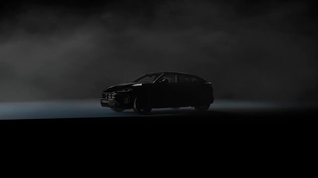 Modern Black Suv Revealed In A Dark Studio