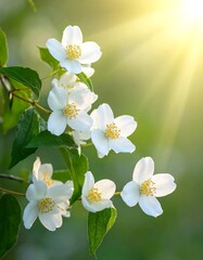 Blooming jasmine flowers in sunlight
