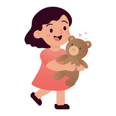 Little girl with her favorite teddy bear. Vector illustration