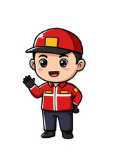 Cute Cartoon Firefighter Character Waving png clear alpha channel cutout isolated on transparent background