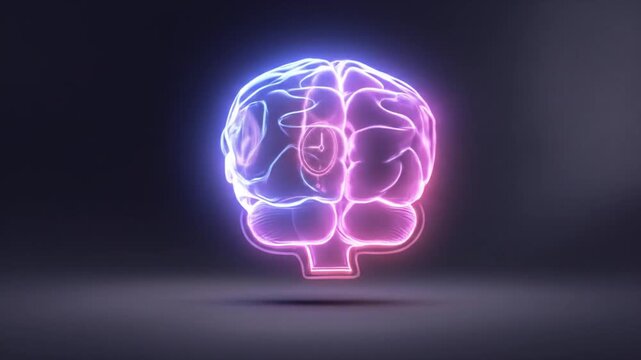 Glowing neon brain with clock inside representing time and mind concept