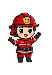 Cute Cartoon Firefighter Waving Illustration png clear alpha channel cutout isolated on transparent background