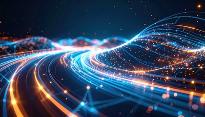 Dynamic Glowing Light Trails with Flowing Curves