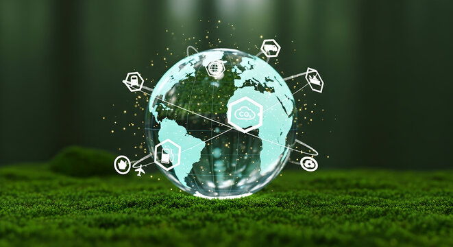 Global Economy Network Sustainable Earth Holographic Render Copy Space
