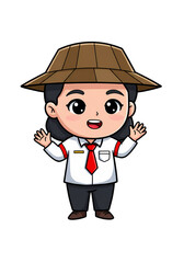 Cute Cartoon Indonesian Civil Servant Character Wearing Traditional Hat png clear alpha channel cutout isolated on transparent background