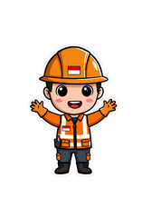 Cute Cartoon Indonesian Construction Worker Character png clear alpha channel cutout isolated on transparent background