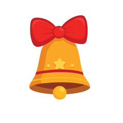 Golden Christmas Bell with Red Bow and Star Decoration vector illustration