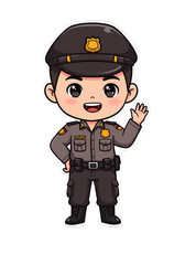 Cute Cartoon Indonesian Policeman Waving Hand Illustration png clear alpha channel cutout isolated on transparent background