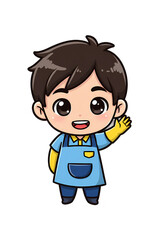 Cute Cartoon Janitor Waving Hand Illustration png clear alpha channel cutout isolated on transparent background