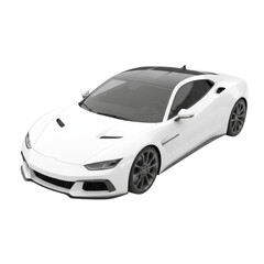Sleek white sports car with a panoramic roof isolated on transparent ambience represents motion