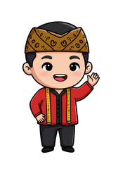 Cute Cartoon Javanese Boy Character Waving png clear alpha channel cutout isolated on transparent background